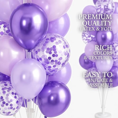 Image of Balloon Column Kit Set of 2 With Balloons Included - with Base, and Pole,Balloon Tower Backdrop Decoration for Wedding, Baby Shower, Birthday Party, or Bachelorette Parties (Enigmatic Purple)