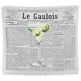 WNAGT Vintage Dirty Martini Tapestry Wall Hanging, Gifts for Martini Cocktail Lovers, Retro Newspaper Cocktail Wall Blanket Decor for Bedroom Home Bar Pub Lounge, 50x60 Inch