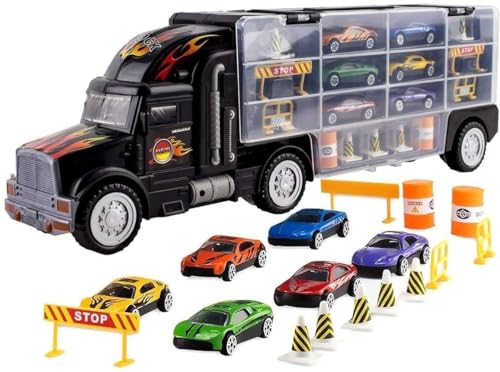 Consejos y reviews para comprar Camión transporta coches del mes. 33 Juguete de Transporte de Camiones de Juguete para niños y niñas de 3 a 10 años de Edad, camión de Transporte Incluye 6 Coches y Accesorios, se Adapta a 28 Ranuras para Coche...