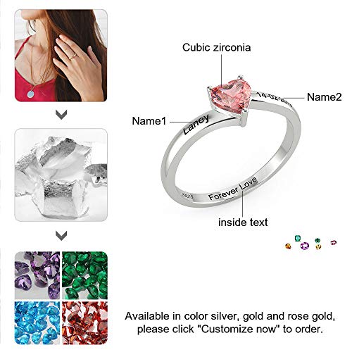 Ashleymade Personalized Promise Rings For Her Heart Simulated Birthstone Rings With Name Couple Rings Engagement Rings Jewelry For Valentines Day (Silver, 7) #TOP3