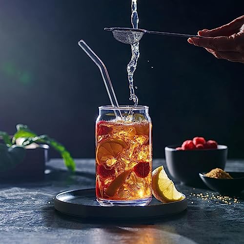 Image of Can Shape Glass Tumbler with Straw - Pack of 2 | 500ml Each Transparent Sipper for Mocktails & Cocktails | Ideal for Summer Travel, Outings & Daily Use | Combo Pack for Couples