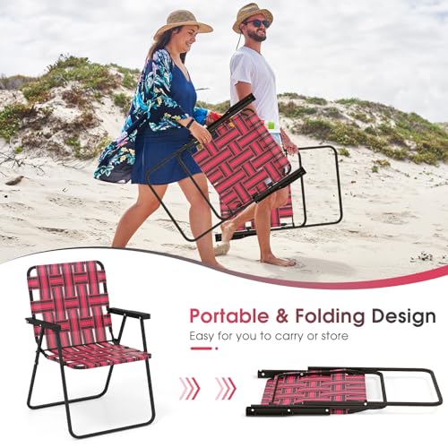 Image of Giantex 2-Pack Beach Chairs for Adults, Camping Chair with Steel Frame, Webbing Design, Lightweight Folding Directors Chair for Outdoor, Patio, Fishing, Yard, Poolside Lawn (Red)