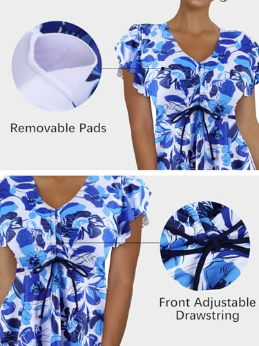 ECUPPER Women Short Sleeve Tankini Swim Dress Ruffled Flowy Skirt Swimsuits Tummy Control Two Piece Bathing Suits with Shorts4