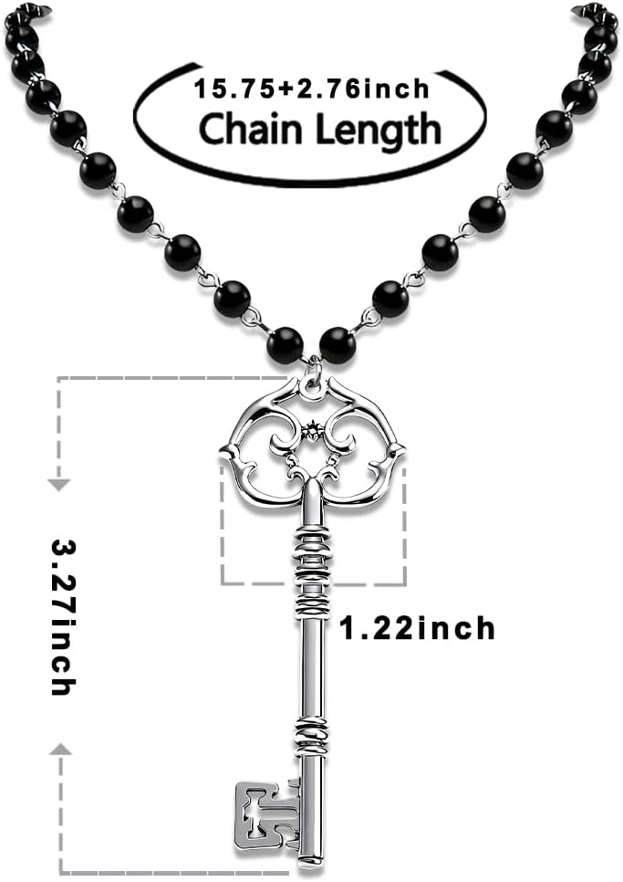 Witch Key Black Bead Necklace Gothic Choker Rosary Witch Jewelry Accessory for Women - Image 2