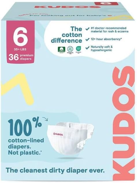 Kudos Chlorine Free Premium Diapers, Cotton-Lined, Size 1, 70 Count, 7-12 lbs