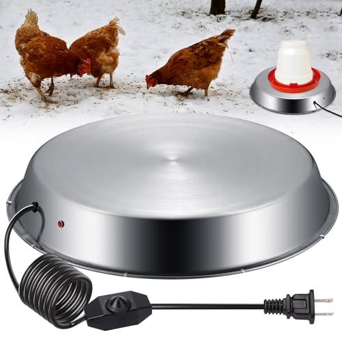 Large Chicken Water Heater Base, 15' Metal Heated Chicken Waterer 5 Gallon, Freeze Proof Chickens Coop Winter Deicer Heated Base, Poultry Drinker Heater Base for Outdoor Coops & Cold Winter