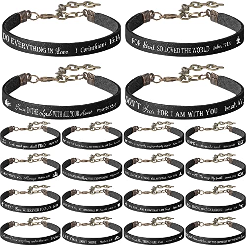 Jeyiour 40 Pcs Bible Verse Bracelets Bulk christian gifts for teen leather scripture bracelets Inspirational religious gifts for women man coworkers Office Home