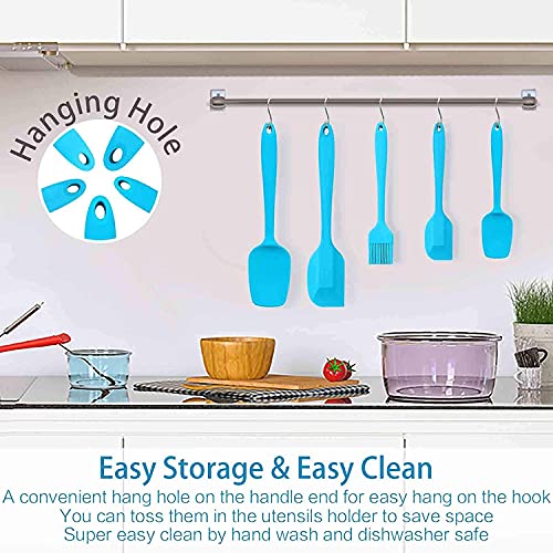 Image of Silicone Spatula Set Silicone Kitchen Utensils Set with Basting Pastry Silicone Brush Heat Resistant Non-Stick, for Cooking Baking Cake Decorating, Rubber Spatula Turner Spoonula, 5 (Blue)