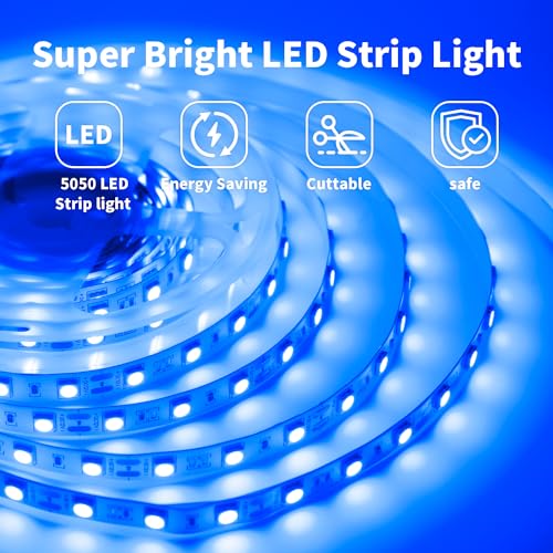iNextStation 5M Blue LED Strip Lights, 300 LEDs SMD5050 Cuttable Tape Lights with Plug - Image 2