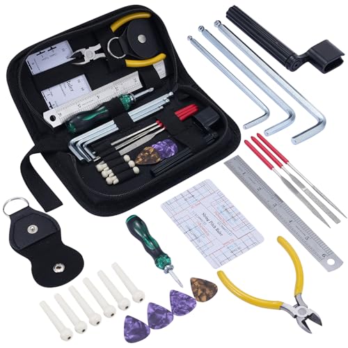 LEKATO Gitarren-Wartungswerkzeug-Set, 11-teiliges Gitarren-Reparaturwerkzeug mit Praktischer Tragetasche Saitenkurbel Saitenzange Action-Lineal, Gitarrenpflege-Reinigungsset für Anfänger