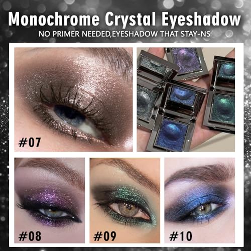Image of WanTuoluo Sparkly Eyeshadow Palette for Women, Single Monochrome Eye Shadow Makeup, Shiny Pressed Cream Powder, Blendable Natural, Holographic,Vegan,Travel (07-sparkly-Black)