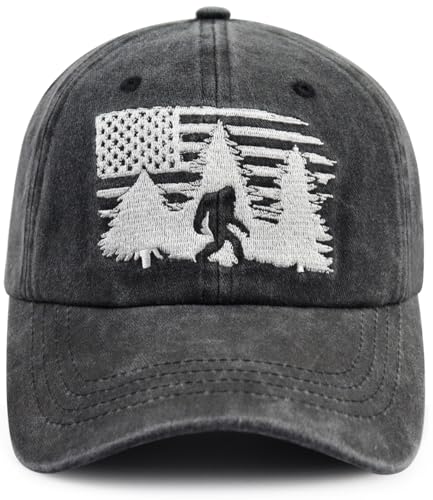 Bigfoot American Flag Gifts for Men Women Sasquatch Military Hat USA Army Big Foot Baseball Cap Birthday Gifts for Sasquatch Lovers Hunter Camper
