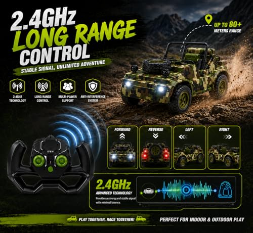 Image of Remote Control Sports Car & Off-Road SUV Toy for Kids, High Speed RC Racing with Wireless Remote, Realistic Lights & Premium Design Gift for Boys Girls (Military Off-Road CAR)