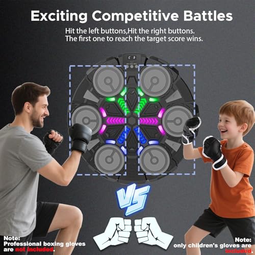 Image of Music Punching Machine for Kids Adults,Bluetooth Wall Mounted Boxing Trainer with Gloves,Rhythm Lights,2 Player Battle Mode,Reaction Training Pad,Home Gym Sport Toys Gifts for Boys Girls Teens 3-12+