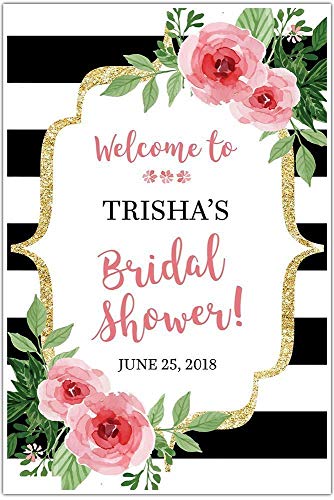 Black and White Striped Floral Welcome Sign for Bridal Shower - Personalized Poster