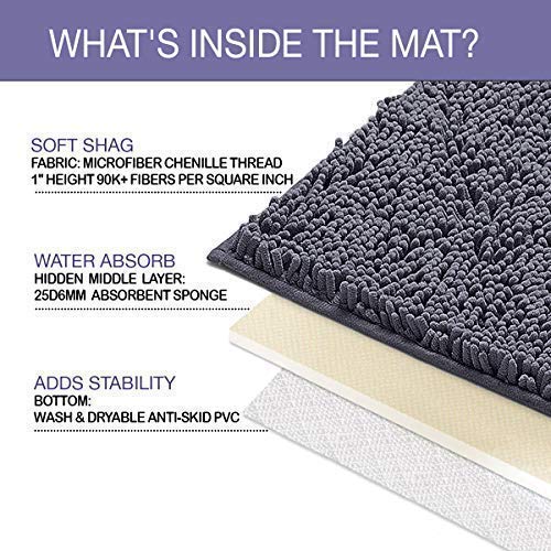 Luxurux Bath Mat-Extra-Soft Plush Bath Shower Bathroom Rug,1'' Chenille Microfiber Material, Super Absorbent Shaggy Bath Rug. Machine Wash & Dry (15 X 23, Dark Gray) #TOP7