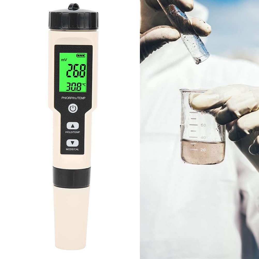 ERNZI Tester di qualità dell'Acqua, misuratore di Temperatura PH ORP Portatile, rilevatore di qualità dell'Acqua H2 4 in 1, con Elevata precisione, per testare l'acqua, Piscine, Laboratori