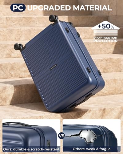 Image of LONG VACATION Luggage Sets, PC Lightweight Suitcase with Spinner wheels, 3 Piece Luggage Set with TSA Lock, Hard shell Suitcase Set, Checked Travel Suitcase (Blue, 3 Piece Set)