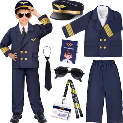 G.C Pilot Kostüm Kinder Mit Pilotenmütze Krawatte Sonnenbrille Piloten Uniform Set Airline Flieger Kapitän Rollenspiel...