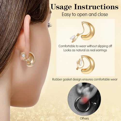 Aretes de clip dorados 16K para mujer miniatura 3