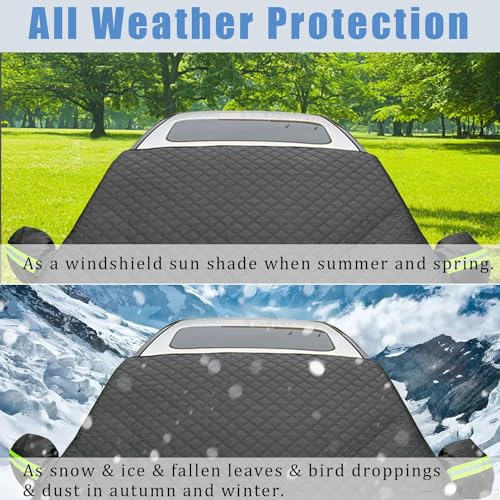 Image of Car Windshield Cover,Magnetic Snow Windshield Cover,Car Snow Cover with Mirror and Strap,Sun Shade for Car Front Windshield,Fit for Compact SUV /Small Car(Black-62 X49)