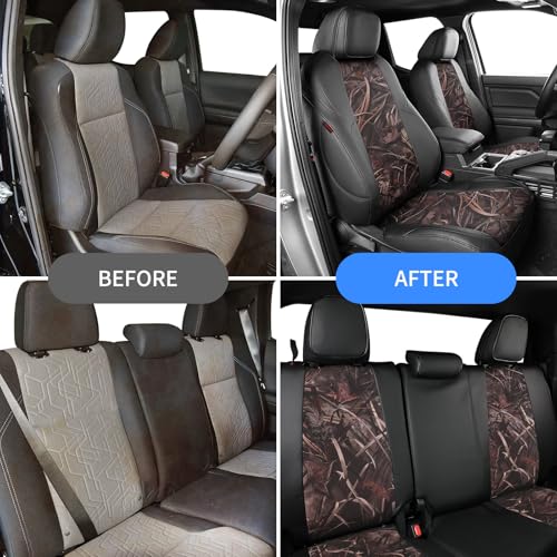 Image of EKR Tacoma Leather Car Seat Covers Custom Fit for Toyota Tacoma 2012 2013 2014 2015 (Regular Seats) - Truck Seat Covers Full Set,Faux Leather(Black /Reed Camo)