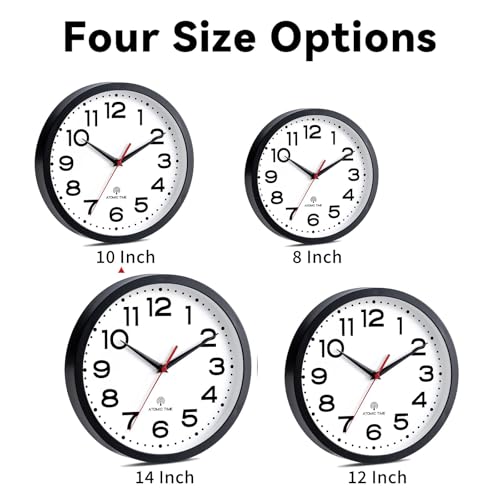 Image of Roymnie 10 Inch Atomic Wall Clock, Battery Operated Silent Non Ticking | Black analog wall clock; bold numerals for easy reading; silent non-ticking; 1 AA battery (not included); for classroom