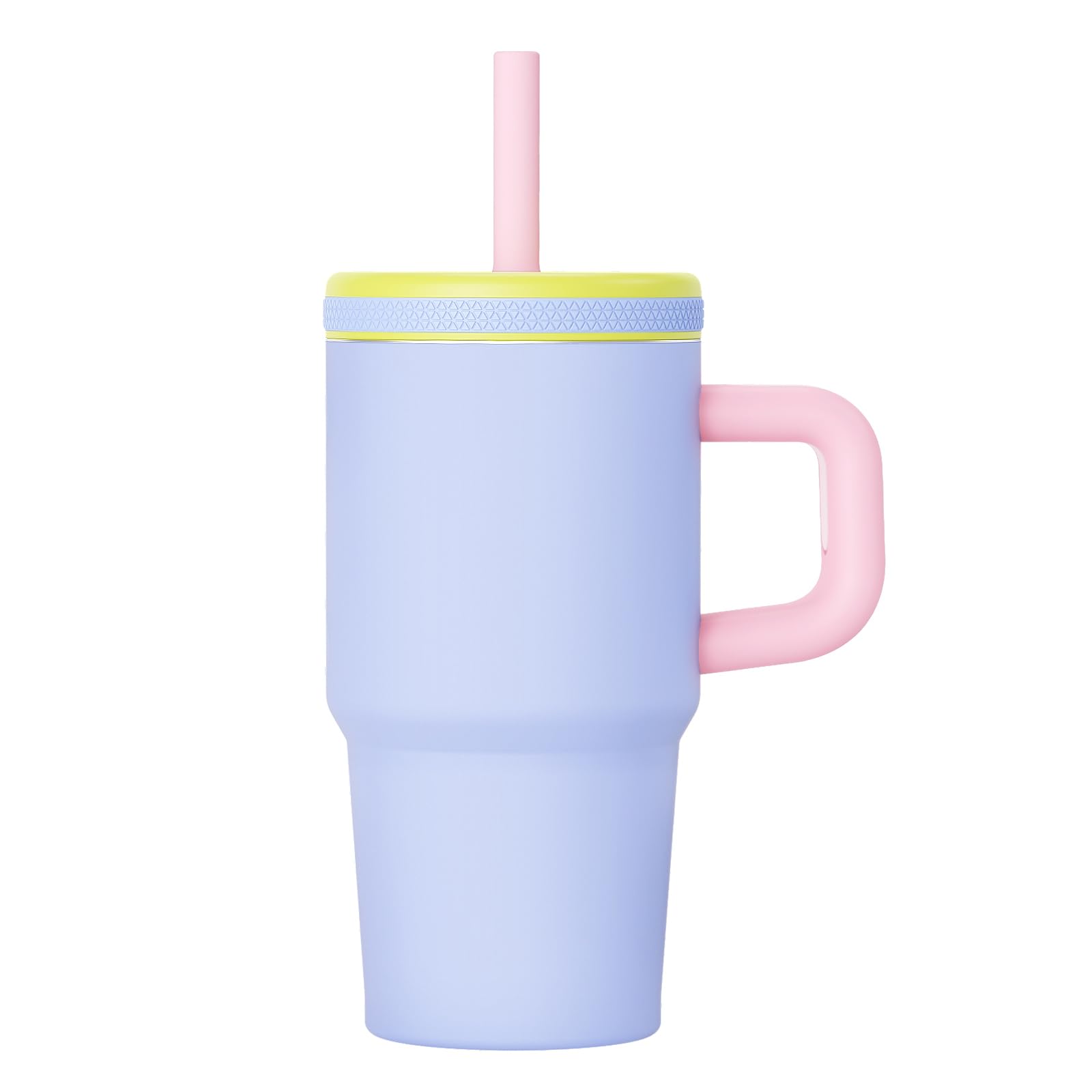 2pcs 20 Oz Kids Tumbler with Handle, Stainless Steel Cute Water Bottle | Spill Proof Kid Cups with Screw-On Lid and Removable Silicone Straw, Reusable Insulated Mug for Boys and Girls, Ice Blue Mix