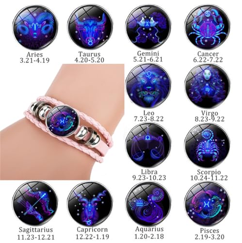 Pink Pink Twelve zodiac spirit bracelet adjustable Twelve zodiac leather bracelet jewelry accessories for zodiac enthusiasts2