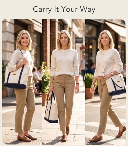 Image of Aveniee Canvas Tote Bag for Women, Crossbody Purse with Zipper, Adjustable Shoulder Strap Handbags