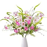 GTIDEA 23.6' Artificial Wildflowers, Realistic Tulips Artificial Flowers Silk Daisy for Home Decor Indoor, Bedroom Kitchen Office Wedding Party Table Centerpieces