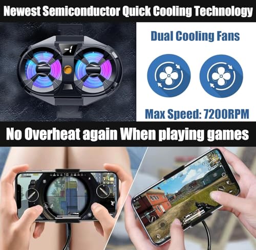 Image of BKN Fast Cooling Mobile AC Dual-Fan Radiator 3 Gear Adjustable Phone Temp Display Fast Cooler System Heat Sink With RGB Back Clip Type | Compatible with iPhones /Android Phone Width from 6 to 8 cm