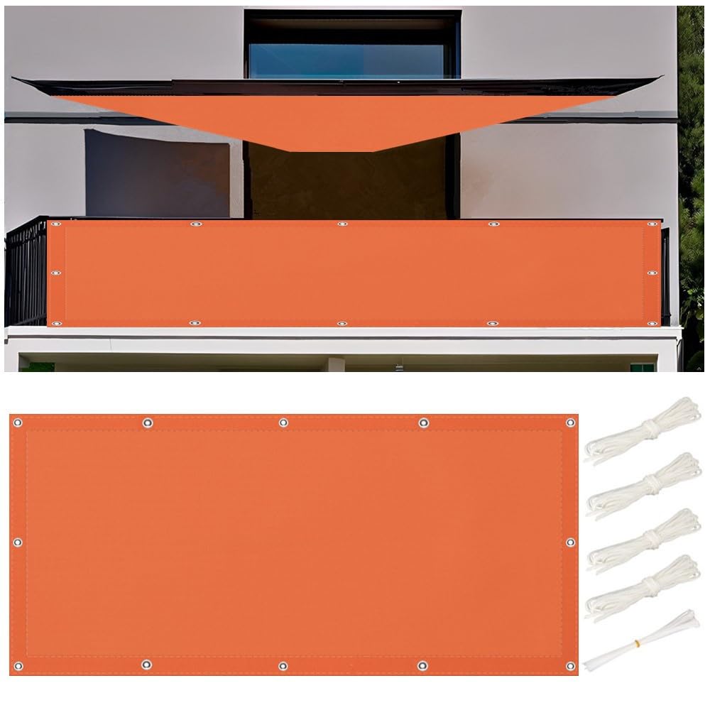 Sonnensegel 5x10, Sonnensegel 5x10m Wasserdicht Sonnenschutz und Wetterschutz Markise, UV-Schutz Segeltuch Rechteckig Balkon Ohne Bohren mit Ösen und Kordel für Garten und Terrasse, Orange