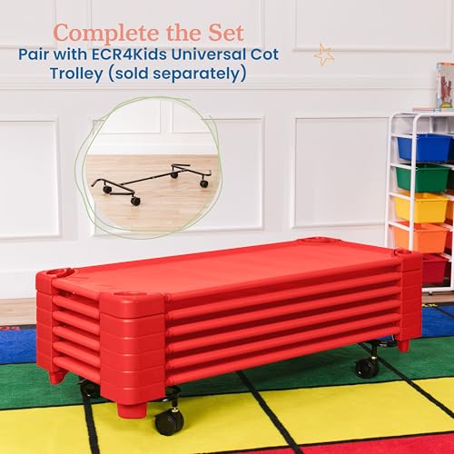 Image of ECR4Kids - ELR-16127-RD Childrena€s Naptime Cot, Stackable Daycare Sleeping Cot for Kids, Heavy-Duty, 52-Inches L x 23-Inches W, Ready-to-Assemble, Kids Bed, GREENGUARD [Red] Certified (Set of 6)