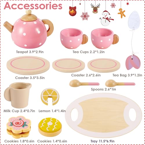 Buyger KABI-0145 Pretend Play Princess Tea Party Set For 3 4 5 6 + Year Old Wooden Kitchen Play Food Accessories Sets Gifts For Toddler Little Girls Boys Age 3-5 thumb #4