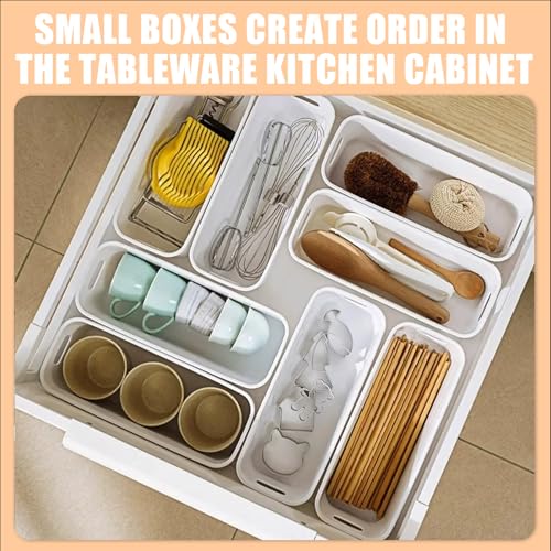 ROYUEXT Weiß klein Aufbewahrungsbox, 6 Stück Schmalen Boxen aus Kunststoff ohne deckel 27.5×10.5×9.5cm，Kompakte Aufbewahrungskörbe und Organizer für Küchenvorratskammer, Badezimmer, Kammerregale