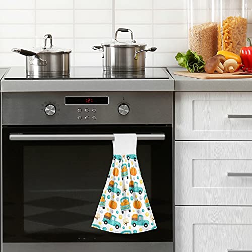 Slhkpns Autumn Pumpkin Kitchen Hanging Hand Towels,Fall Car Absorbent Tie Towel With Loop 2 Pcs Kitchen Linen Sets For Bathroom Restroom Home Decor, 12X17In #TOP5