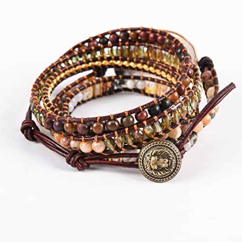 Image of YGLINE Natural Stone Beaded Healing Wax String 5 Wraps Bracelets