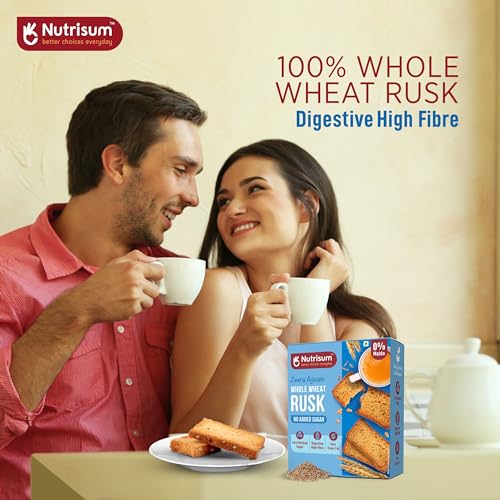 Image of Nutrisum Premium Whole Wheat Rusk Jeera & Ajwain Flavour, High Fiber, Refined Sugar Free, Tea Toasts 180 gms (Pack of 4)