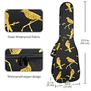 Sac pour ukulélé avec silhouette d'oiseau doré sur une branche pour ukulélé soprano ténor concert 68,4 cm Épaisseur 10… – Image 4