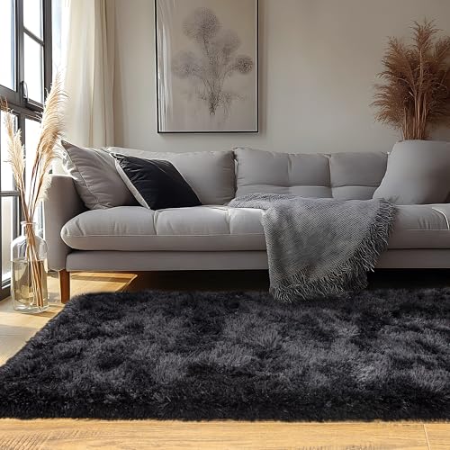 Black Runner Rug for Bedroom Hallways, 2x6 Fluffy Throw Area Rugs Non Slip for Bedside Dorm, Long Soft Shag Carpet for Nursery Living Room