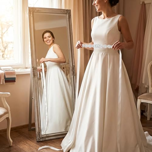 Image of Hiceeden 3 Pieces Rhinestone Bridal Belt, Silver Crystal Bridal Sash with White Ribbon Wedding Dresses Belt for Women, Bride, Bridesmaids, Gown, Party, Prom