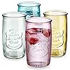 Glaver's Colored Glassware, Ice Cold Drinking Glasses Set of 4 – 18 Oz Vintage Drinking Glasses for Kitchen, Dining Table – Red, Yellow, Blue, and Green Glass Tumblers