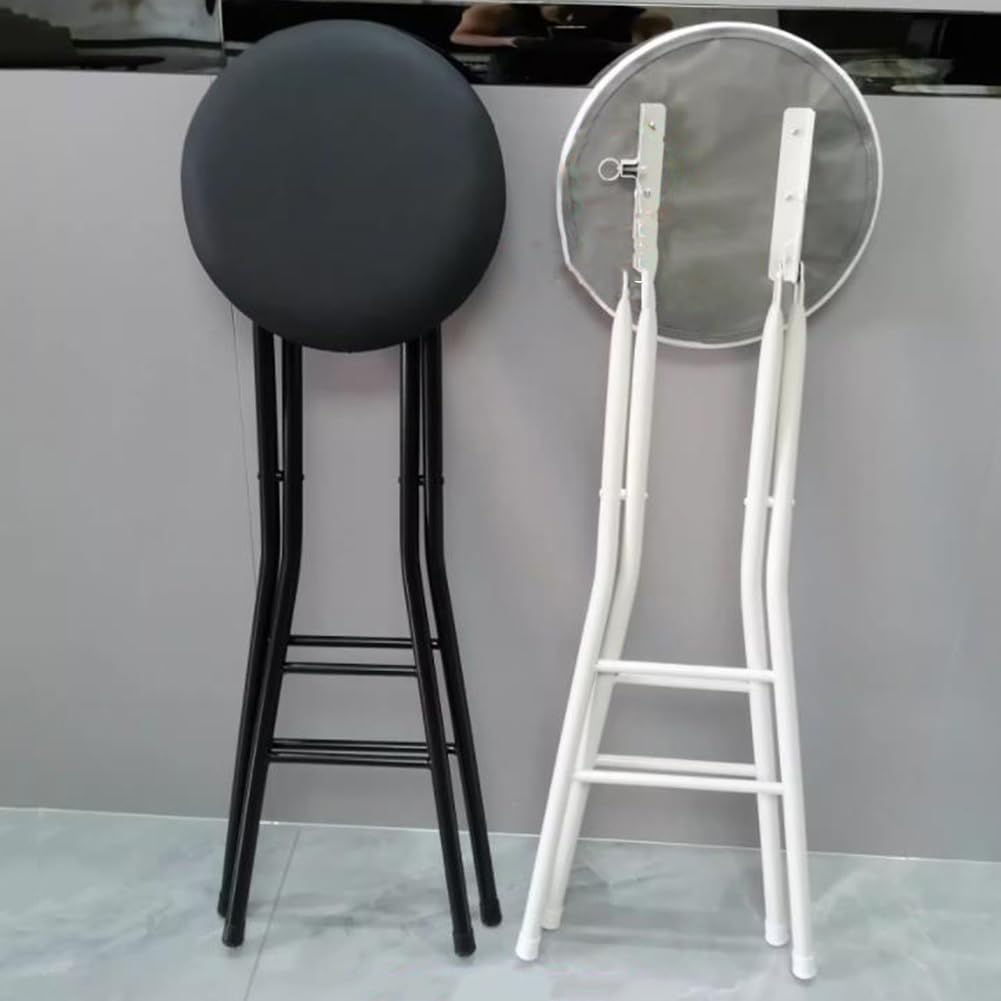 32inch Folding Stool Chair with Round Padded Seat, Tall Bar Office Stool High Chair for Outdoor Camping Kitchen Shop Cafe, 1 PC(Black)