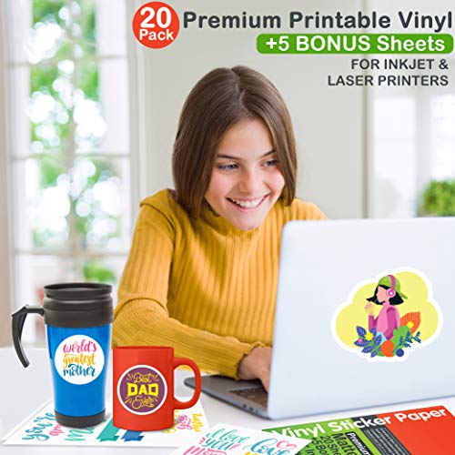 JOYEZA Premium Printable Vinyl Sticker Paper for Inkjet Printer - 25 Sheets Matte White Waterproof, Dries Quickly Vivid Colors, Holds Ink well- Tear Resistant - Inkjet & Laser Printer - Image 6