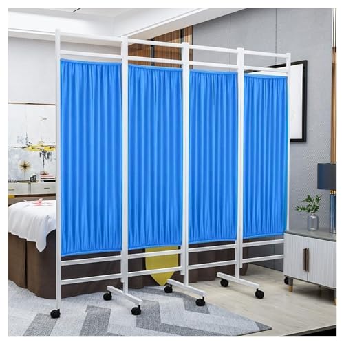 6 Panels Medical Privacy Screen,6ft High Room Divider with Wheels,Folding Room Freestanding Wall,Beauty Salon/Office/Hospital Temporary Partition(Blue,4-Panel)