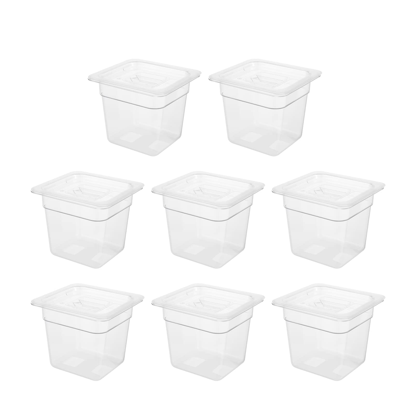 TUQIPack of 8 Clear 1/6 Size, 6'' Deep Food Pan PC Square Food Storage Containers with Lids for Kitchen Restaurant Food Prep, 2.11 Quart: Heat-Resistant, Corrosion-Resistant, Stackable Design