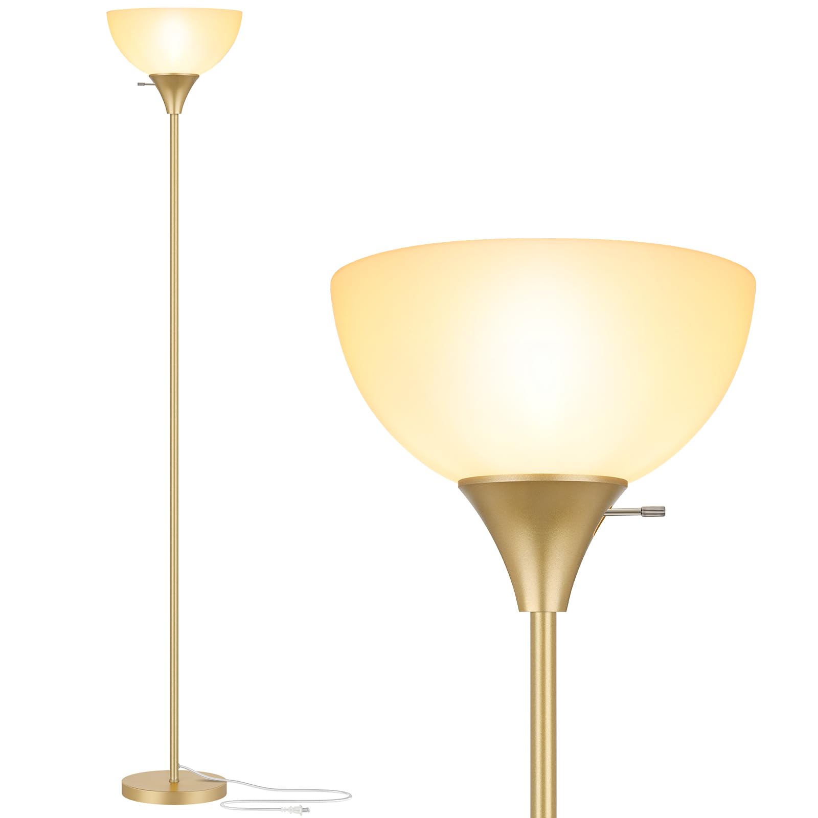 Coucrek Floor Lamp, LED Standing Lamps with White Plastic Shade