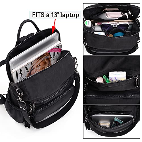 Image of UTO Women Backpack Purse Leather Vegan Ladies Fashion Designer Rucksack Convertible Travel Shoulder Bag with Tassel