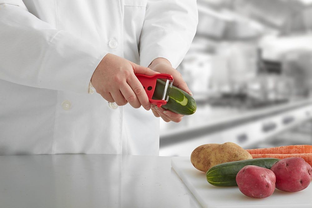 Person peeling a cucumber with the Chef Master peeler